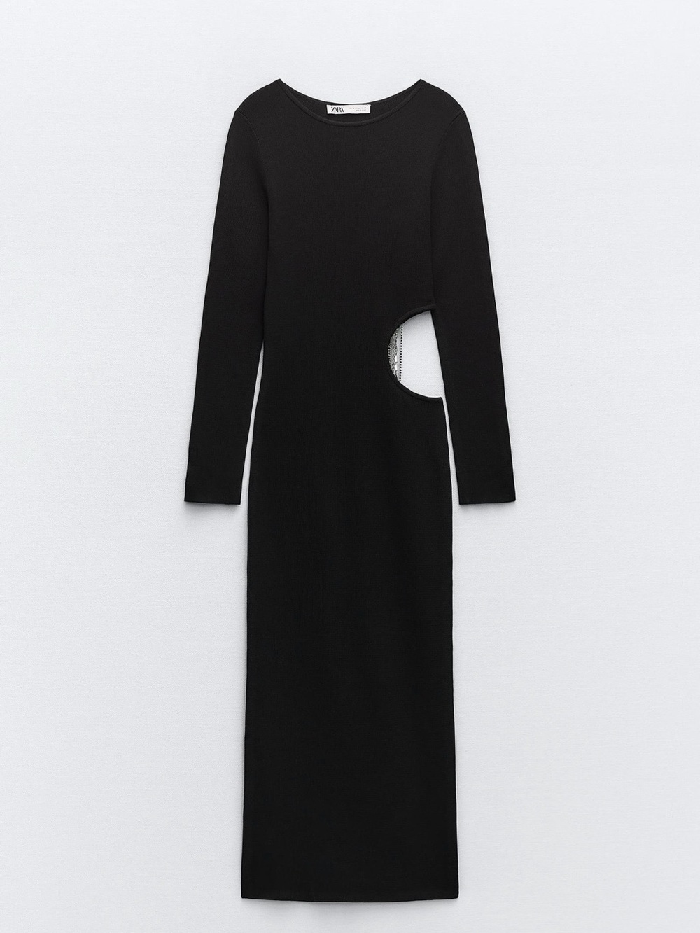 Zara Black Long Sleeve Cutout Midi Dress